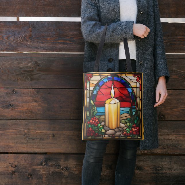 Bolsa Tote Vela de Natal Dourada em Falso Vidro Pintado (Criador carregado)