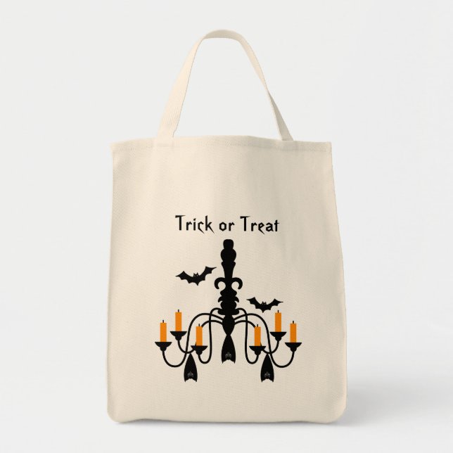 Bolsa Tote Velas de Halloween e morcegos (Frente)