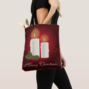 Bolsa Tote Velas de Natal Branco Em Vermelho Com Texto Person