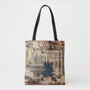 Bolsa Tote Velha cidade de Lisboa com vista à ruína de torre