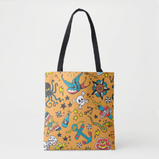 Bolsa Tote Velha Tatuagem Escolar: Bonita Sem Costura