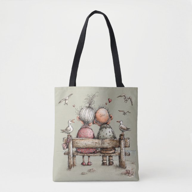 Bolsa Tote Velho Amor à Beira-Mar. (Frente)