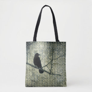Bolsa Tote Velho Damasco Verde E Corvo
