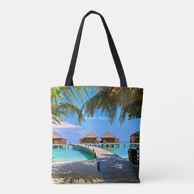 Bolsa Tote Veligandu, cena tropical das Maldivas (Verso)