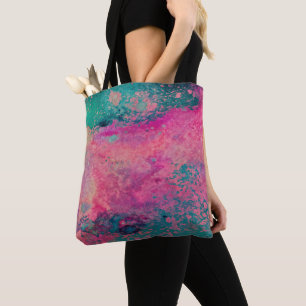 Bolsa Tote “Vellum Etéreo” – Abstrato Azul Turquesa Rosa