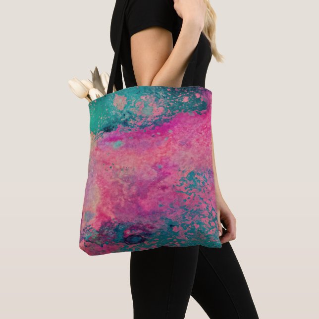 Bolsa Tote “Vellum Etéreo” – Abstrato Azul Turquesa Rosa    (Close Up)