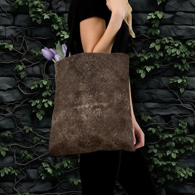 Bolsa Tote Velvety Bronze Damask | Grunge Barroco Marrom (Criador carregado)