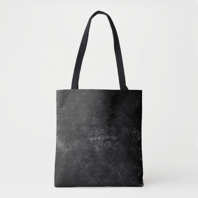 Bolsa Tote Velvety Onyx Damask | Vampiro Negro Grunge Barroco (Frente)