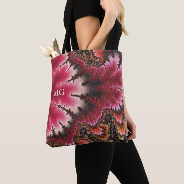 Bolsa Tote Velvety Rosy Floral Look Fractal Abstrato Monogram (Close Up)