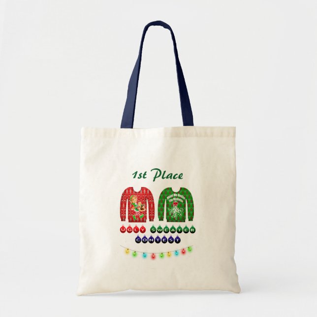 Bolsa Tote Vencedor da festa de suéter de Natal feio, 1rua (Frente)