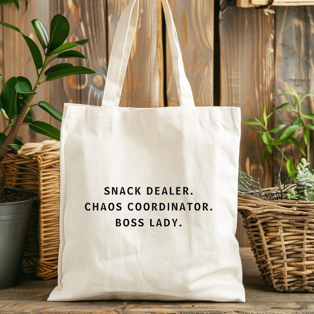 Bolsa Tote Vendedora de Lanche Coordenadora de Caos Chefa Mãe (snack dealer chaos coordinator boss lady mom tote bag, mothers day gift)