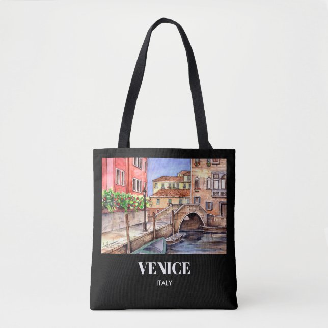 Bolsa Tote Veneza Itália Caneta e Wash Watercolor (Frente)