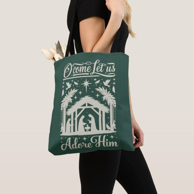 Bolsa Tote Venha Adoremos a Ele Cena de Natal Cristã  (Close Up)