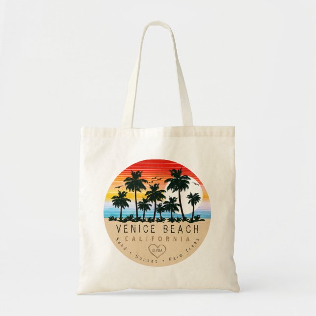 Bolsa Tote Venice Beach California Retro Palm tree Souvenir (Frente)