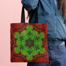 Bolsa Tote Vento Mandala Flor Vermelho e Verde