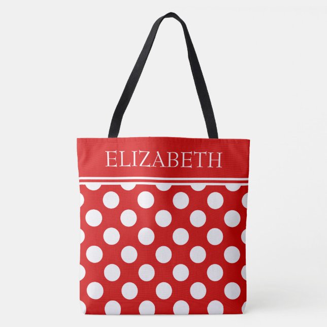 Bolsa Tote Verão vermelho e bolinhas brancas personalizadas (Frente)