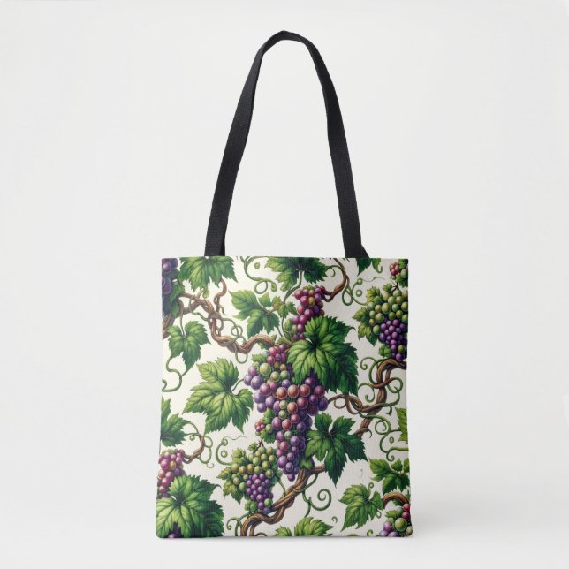Bolsa Tote Verdant Vineyard Bliss: Uma Tapeçaria de Uvas (Frente)