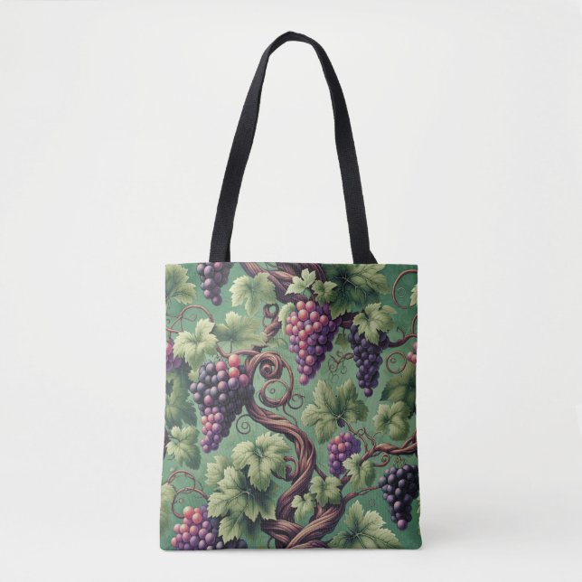 Bolsa Tote Verdant Vineyard Bliss: Uma Tapeçaria de Uvas (Frente)