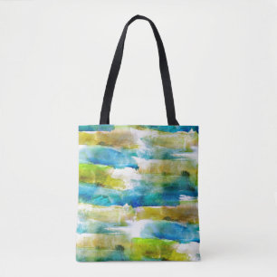 Bolsa Tote Verde abstrato da aguarela, azul