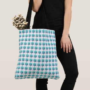 Bolsa Tote Verde Azul Gradiente, Flocos de Neve Marinho, Snow