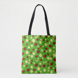 Bolsa Tote verde bonito do teste padrão de flor do joaninha