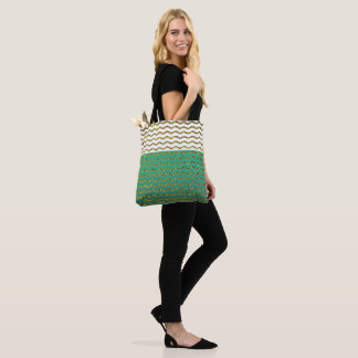 Bolsa Tote Verde branco Ombre de turquesa de Chevron do