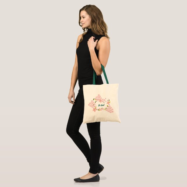 Bolsa Tote Verde com Flores Rosa Personalizado (Frente (modelo))