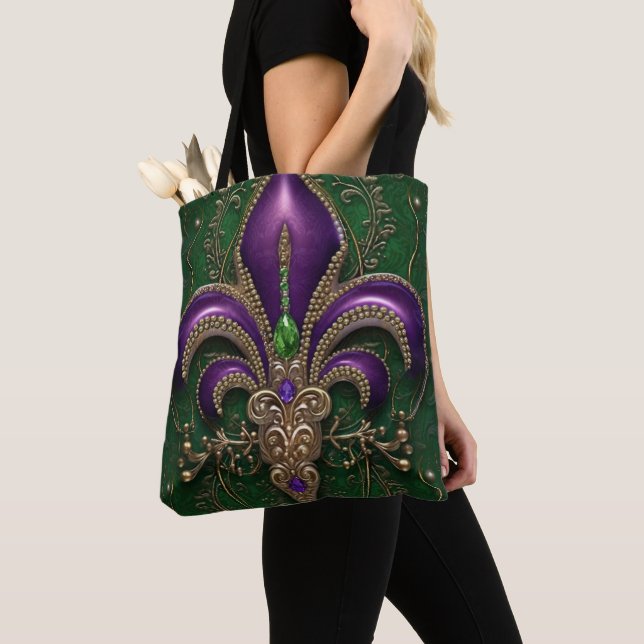 BOLSA TOTE VERDE COM MARDI GRAS FLEUR DI LIS (Close Up)