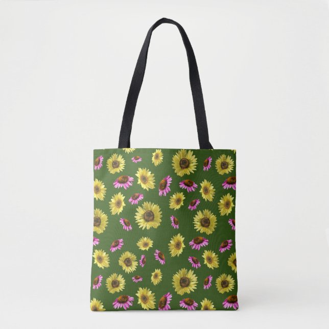Bolsa Tote Verde Cor-de-rosa, Amarelo-Sol, Verão (Frente)