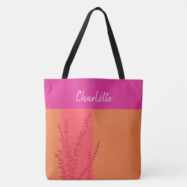 Bolsa Tote Verde Cor-De-Rosa Quente E Laranja Deixa Personali (Frente)