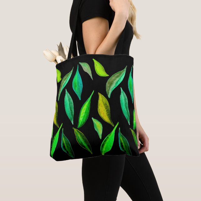Bolsa Tote Verde Deixa aquarela ambiental (Close Up)