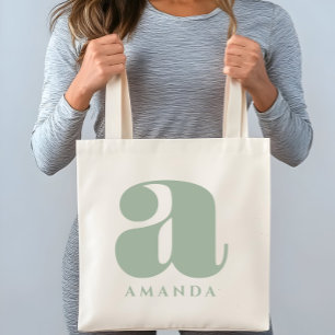 Bolsa Tote Verde do Sage do Nome Inicial Personalizado