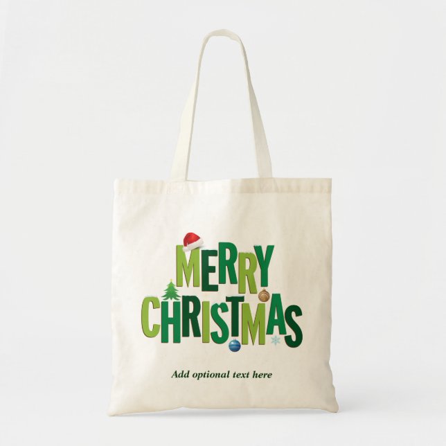 Bolsa Tote Verde dos elementos do Feliz Natal (Frente)
