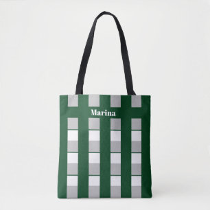 Bolsa Tote Verde e Cinzas brancas personalizadas, riscadas