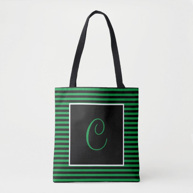 Bolsa Tote Verde e Preto Iniciais Grandes Personalizados (Frente)