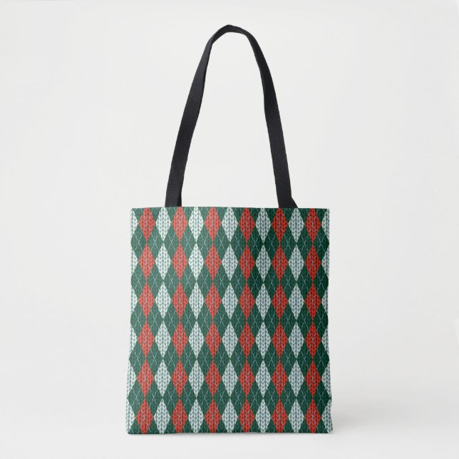 Bolsa tote verde e vermelha com estampa xadrez de  (Frente)