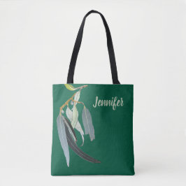 Bolsa Tote Verde Escuro com Folhas de Aquarela Nomeadas