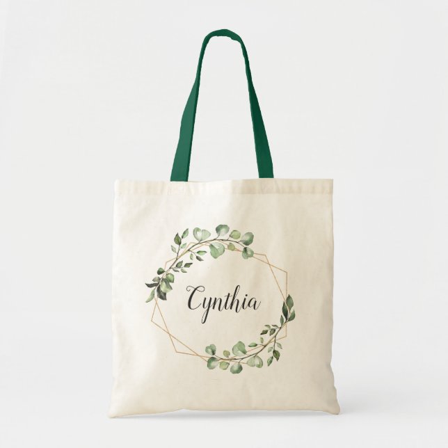 Bolsa Tote Verde Eucalyptus Geométrico Bridesmaid (Frente)
