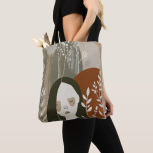 Bolsa Tote Verde Ferrugem Bege Mulher Empoderadora Abstrata
