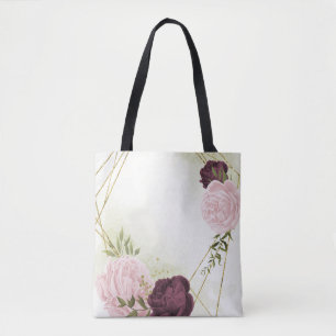 Bolsa Tote verde-floral cor-de-rosa-armado