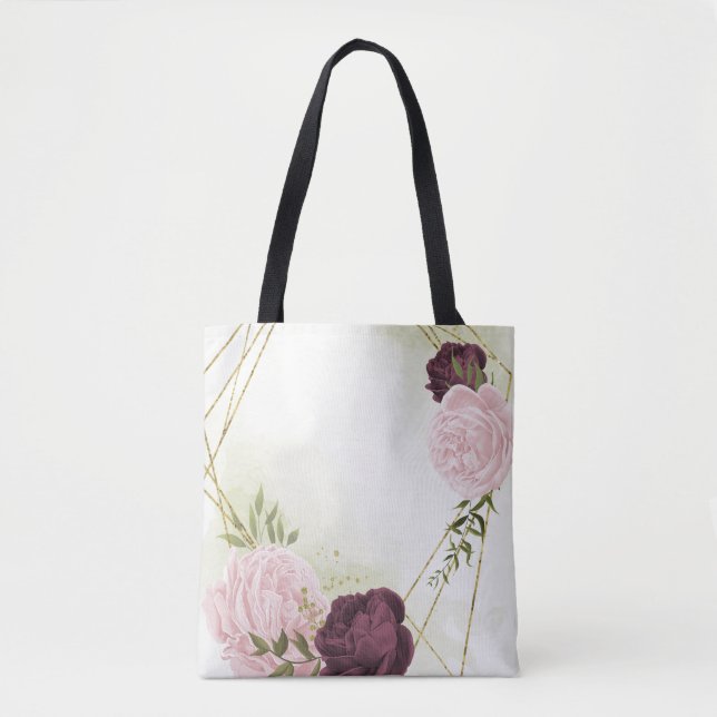 Bolsa Tote verde-floral cor-de-rosa-armado (Frente)