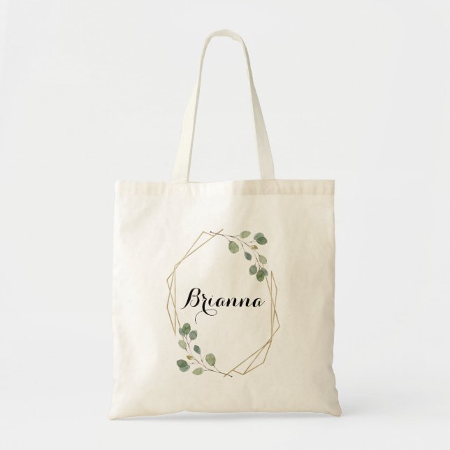 Bolsa Tote Verde Geométrico Eucalyptus Foliage Bridesmaid (Frente)