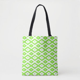 Bolsa Tote Verde limão e padrão de diamante branco