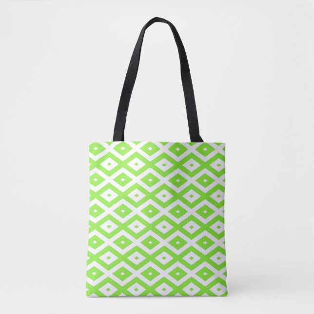 Bolsa Tote Verde limão e padrão de diamante branco (Frente)