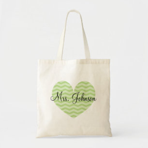 Bolsa tote verde-maçã com coração e chevron para p