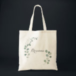 Bolsa Tote Verde Minimalista Eucalyptus Bridesmaid Tote Bag<br><div class="desc">Esta mala minimalista de eucalipto-noiva é o presente perfeito para apresentar suas damas de honra e madrinha de casamento para um casamento rústico. A design apresenta uma coloração aquosa elegante folhas verdes de eucalipto.</div>
