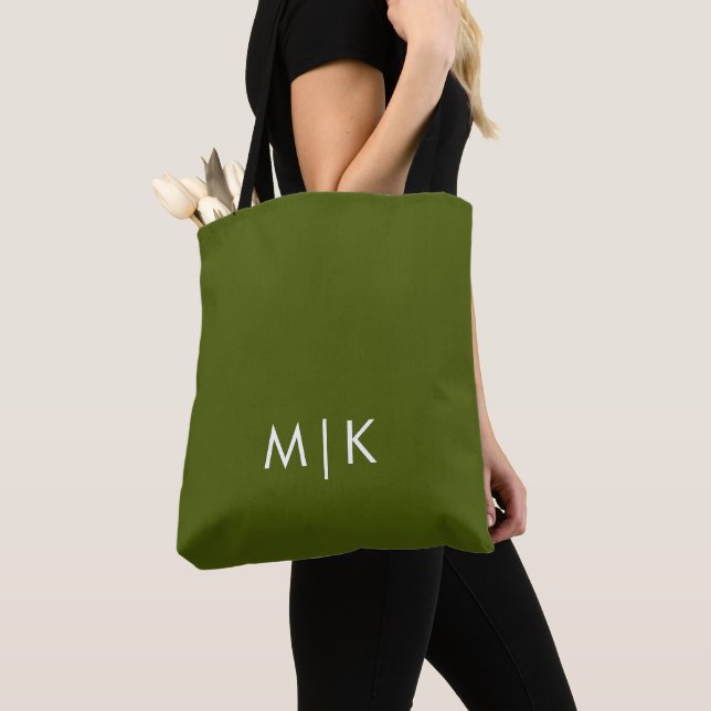 Bolsa Tote Verde Oliva | Monograma Moderno (Close Up)