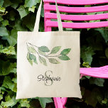 Bolsa Tote Verde Personalizado<br><div class="desc">Esta bolsa de tote personalizada é decorada com folhagem botânica de aquarela em tons de verde. Facilmente personalizável com seu nome e monograma. Original Watercolor © Michele Davies.</div>
