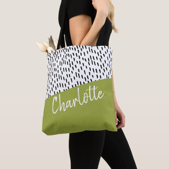 Bolsa Tote Verde Preto Branco Moderno Personalizado (Close Up)
