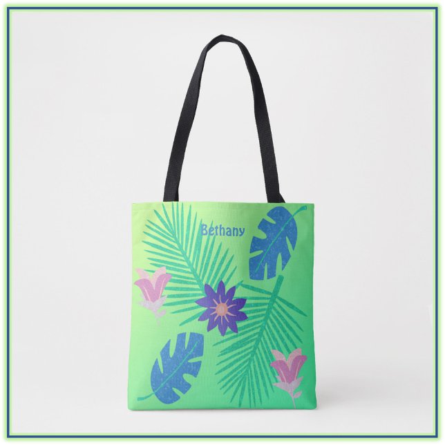 Bolsa Tote Verde rosa moderno e tropical roxa (Criador carregado)